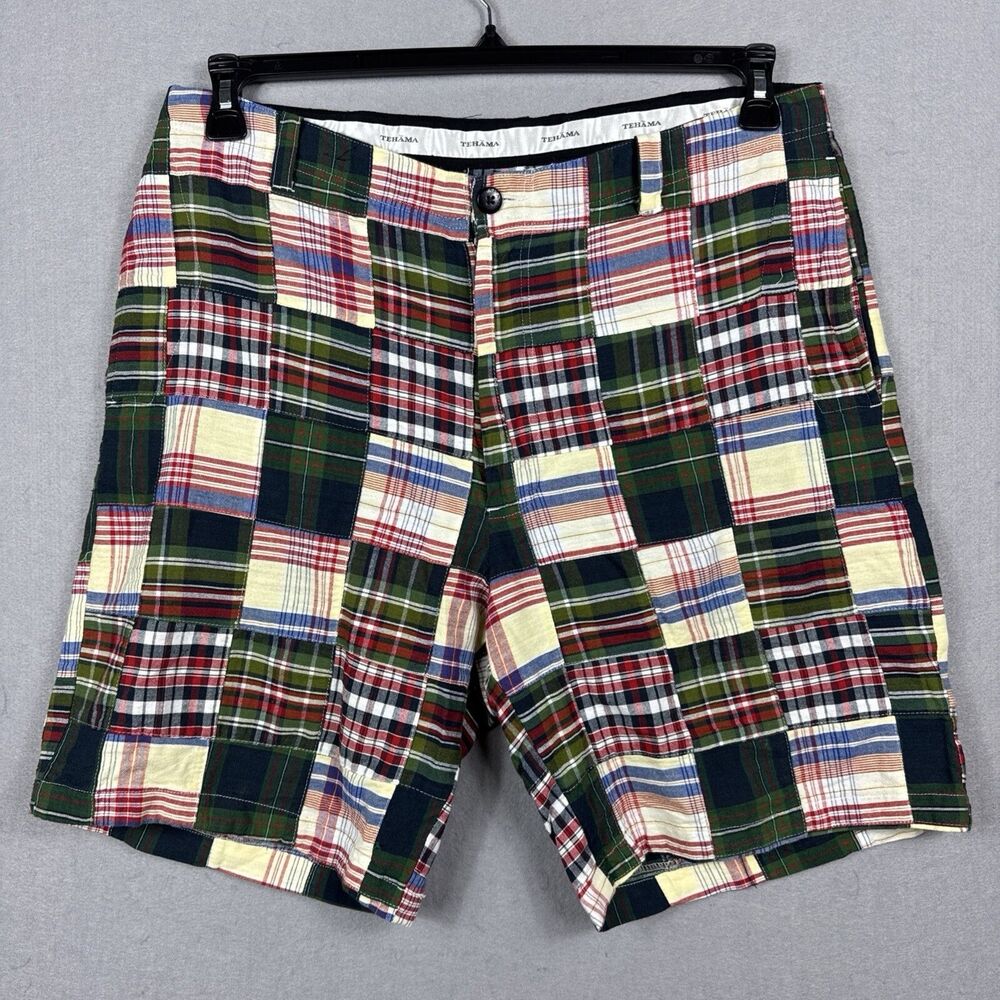 Tehama Shorts Men's 36 Madras Plaid Patchwork Preppy 90s Y2K Classic Ivy League